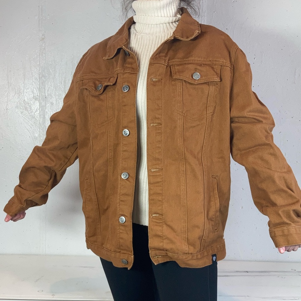 Tan Canvas Denim Button Down Jacket - image 8